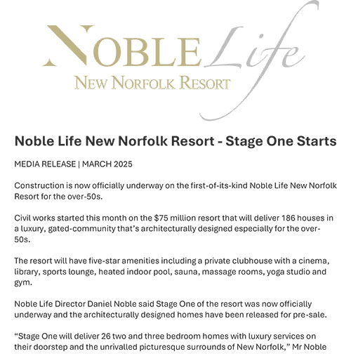 News: Noble Life New Norfolk Resort – Stage One Starts